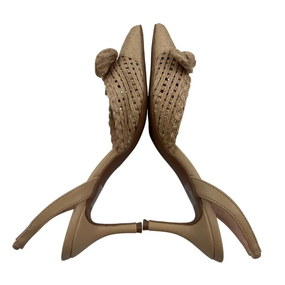 Charles David Allyson Natural Boho Raffia Bow Slingback Pumps Women's Size 6